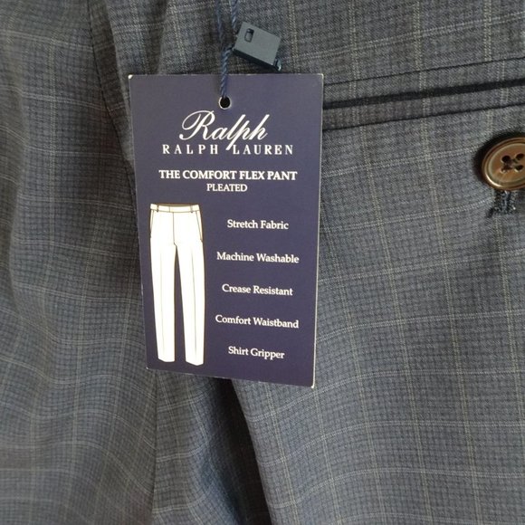 Ralph Lauren Dress Pants Size 32x30 Blue Pleated Cuffed Windowpane - Picture 5 of 6